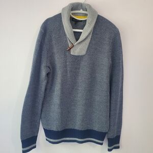 Banana Republic Men Blue & Gray Sweater Shawl Collar Merino Wool Wooden Toggle M